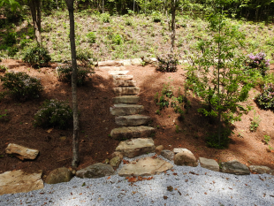 Stone steps and landscaped hill by Gonzalez Landscaping and Home Improvement